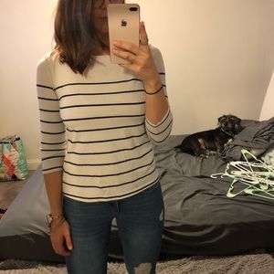 Black and white striped cropped sleeve top